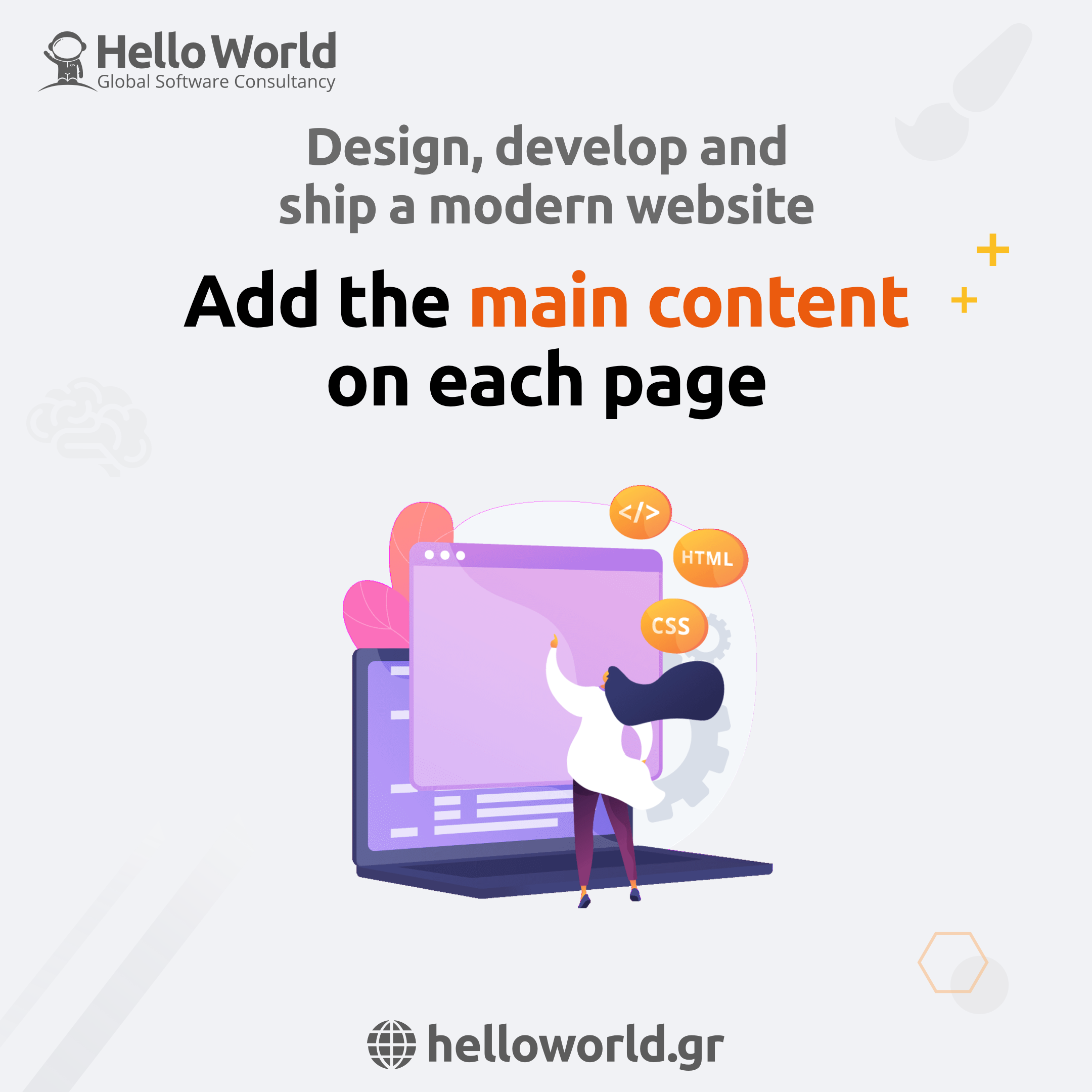 Modern Website: Add the main content on each page